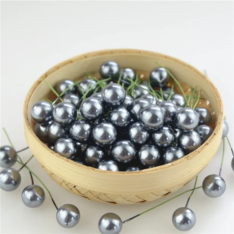 100pcs Super pearl Plastic Stamens Artificial Flower small Berries Cherry For Wedding Christmas Cake Box Wreaths Decoration