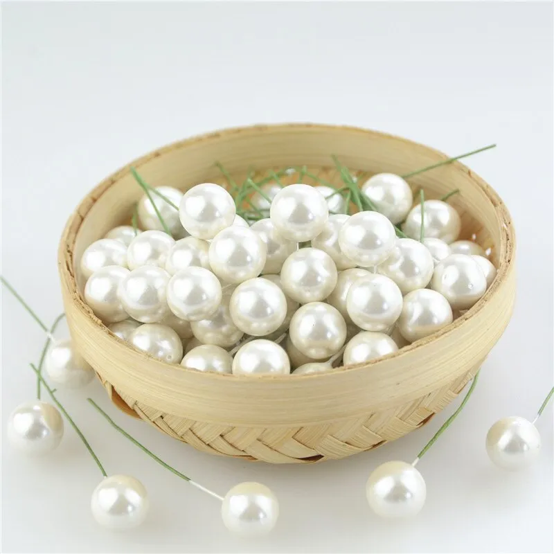 100pcs Super pearl Plastic Stamens Artificial Flower small Berries Cherry For Wedding Christmas Cake Box Wreaths Decoration