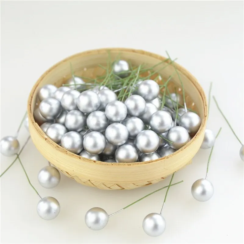 100pcs Super pearl Plastic Stamens Artificial Flower small Berries Cherry For Wedding Christmas Cake Box Wreaths Decoration