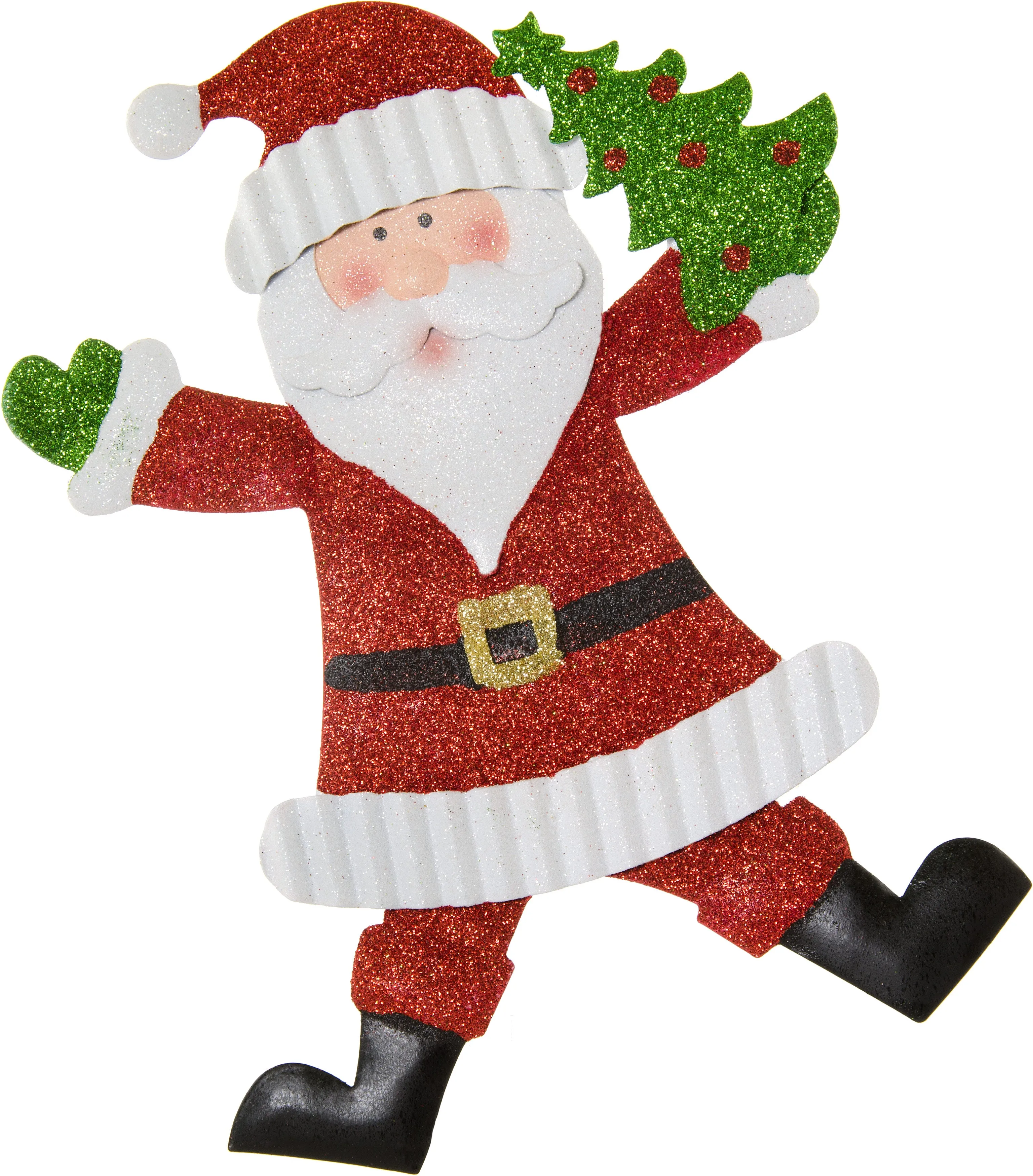 11" Glittered Metal Santa Hanging Decoration