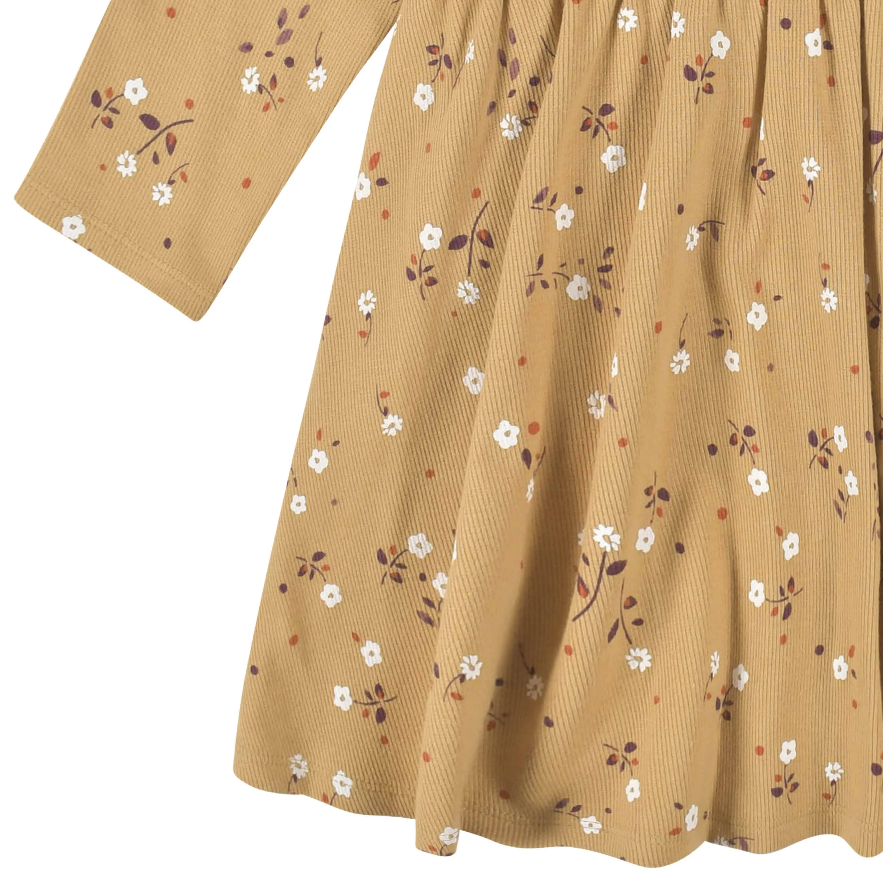 2-Pack Infant & Toddler Girls Mustard Floral Long Sleeve Dresses