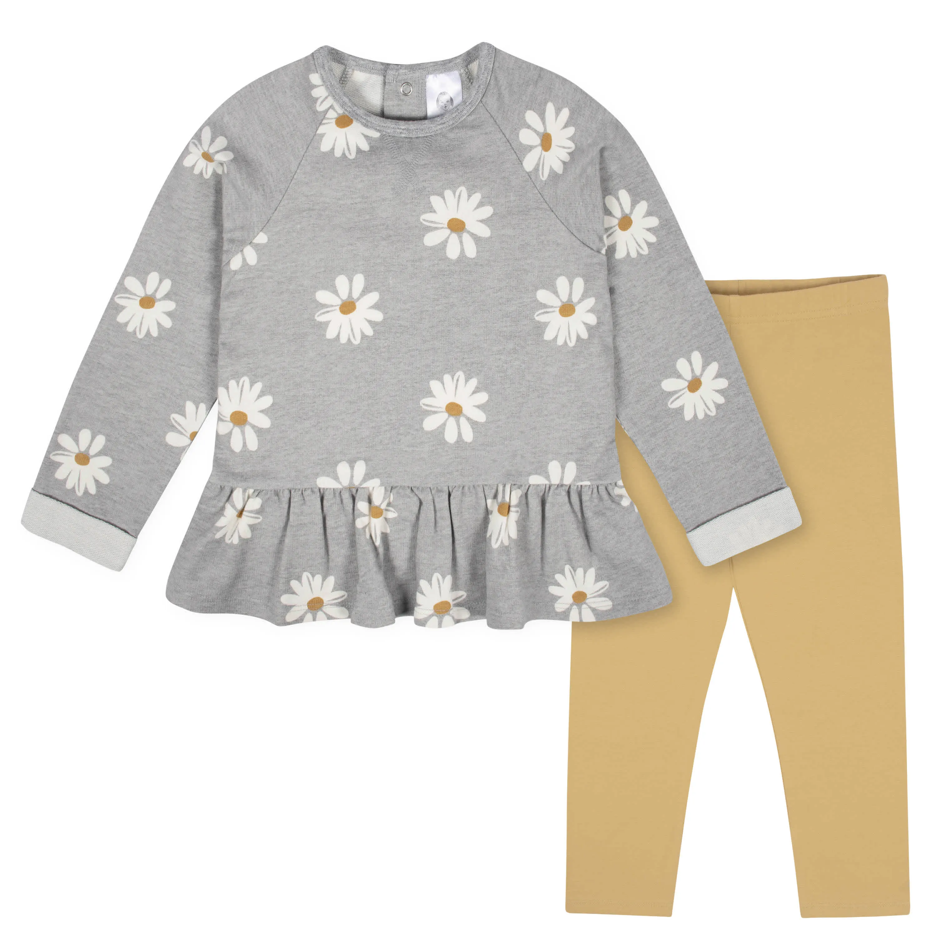 2-Piece Infant & Toddler Girls Mustard Floral Peplum Top & Leggings Set