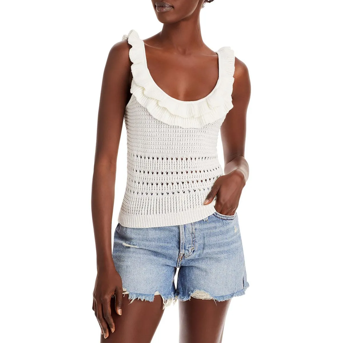 7 For All Mankind Womens Crochet Ruffles Tank Top