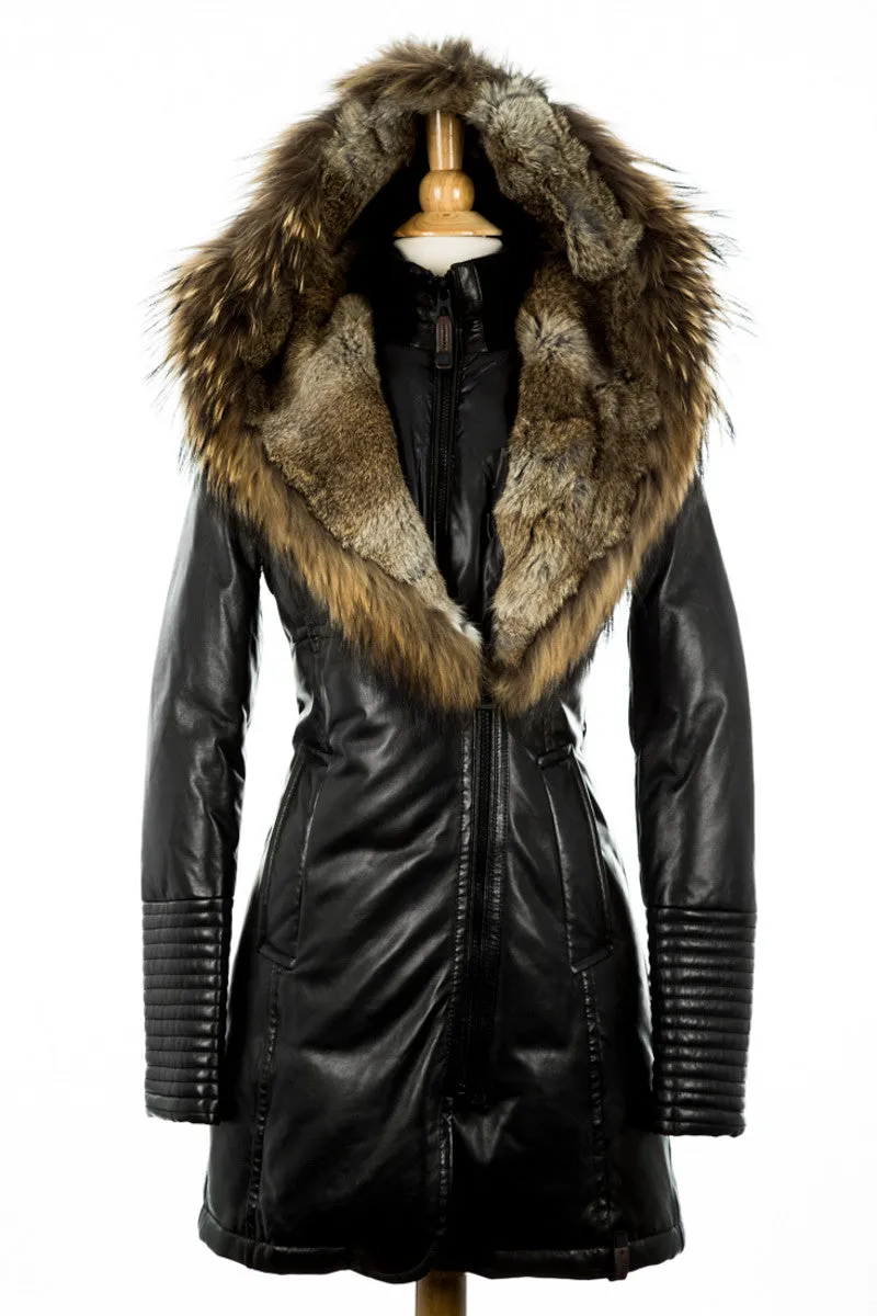 Adelyna Leather Coat With Fur Trim