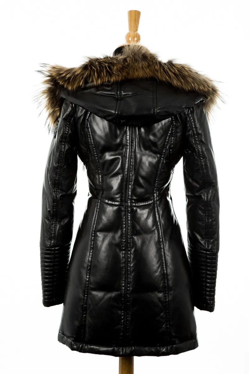 Adelyna Leather Coat With Fur Trim