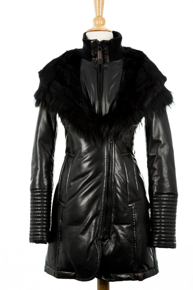 Adelyna Leather Coat With Fur Trim