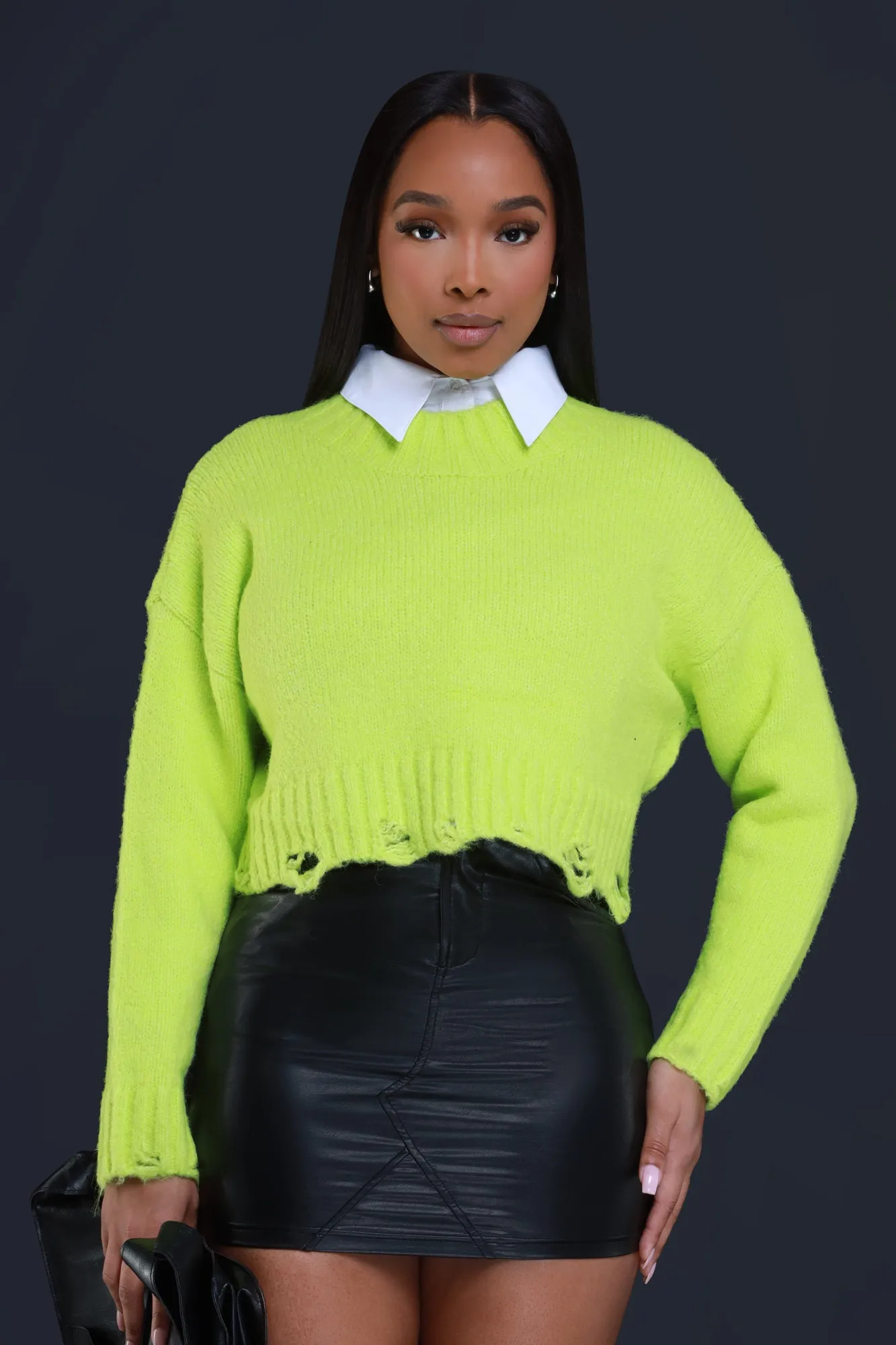 Amp Up Cropped Mock Neck Cropped Sweater - Green