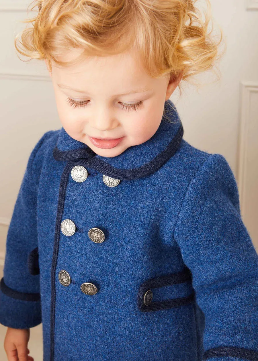 Austrian Double Breasted Navy Trim Coat in Blue (12mths-10yrs)