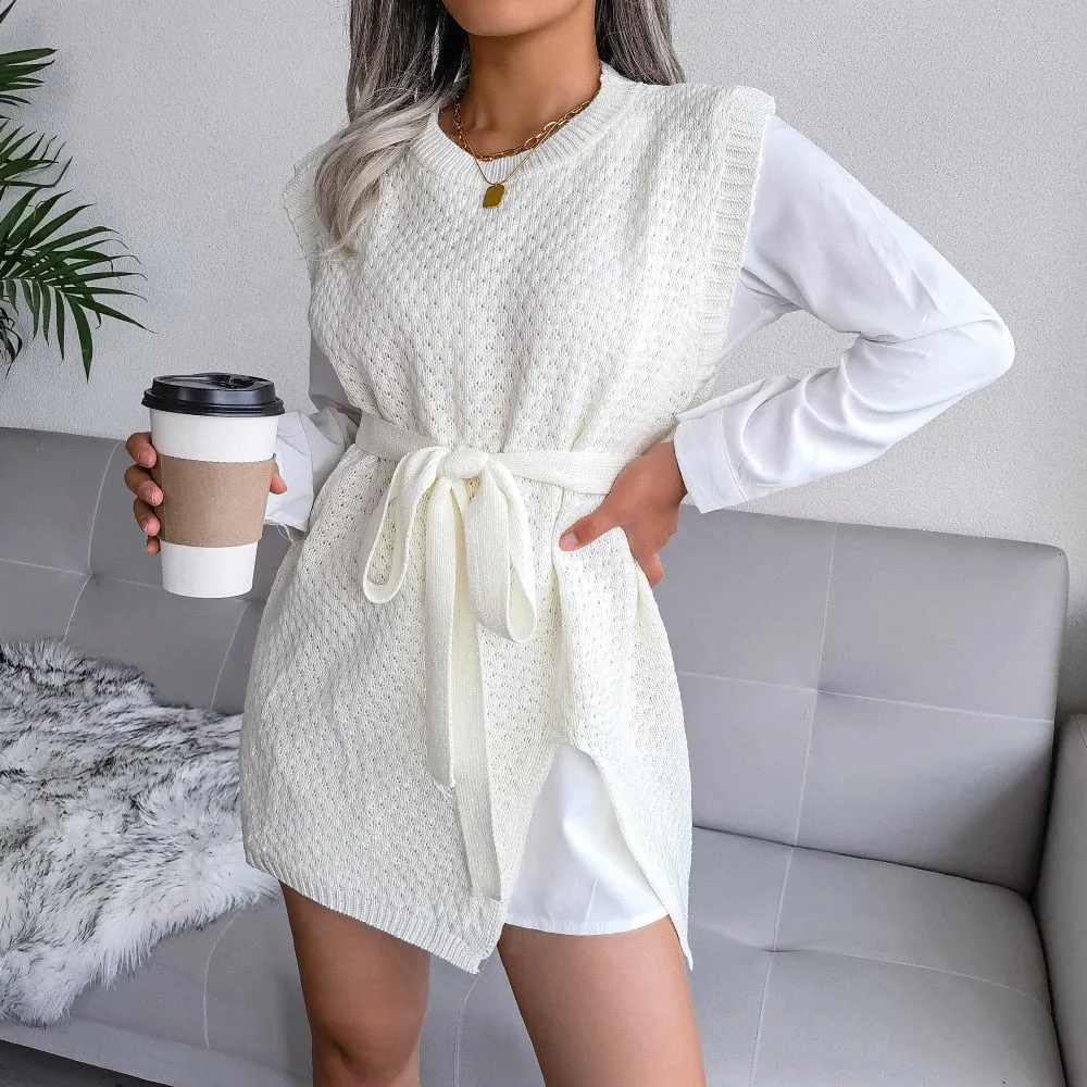 Autumn Dress Women Sleeveless Knitted Sweater Dresses