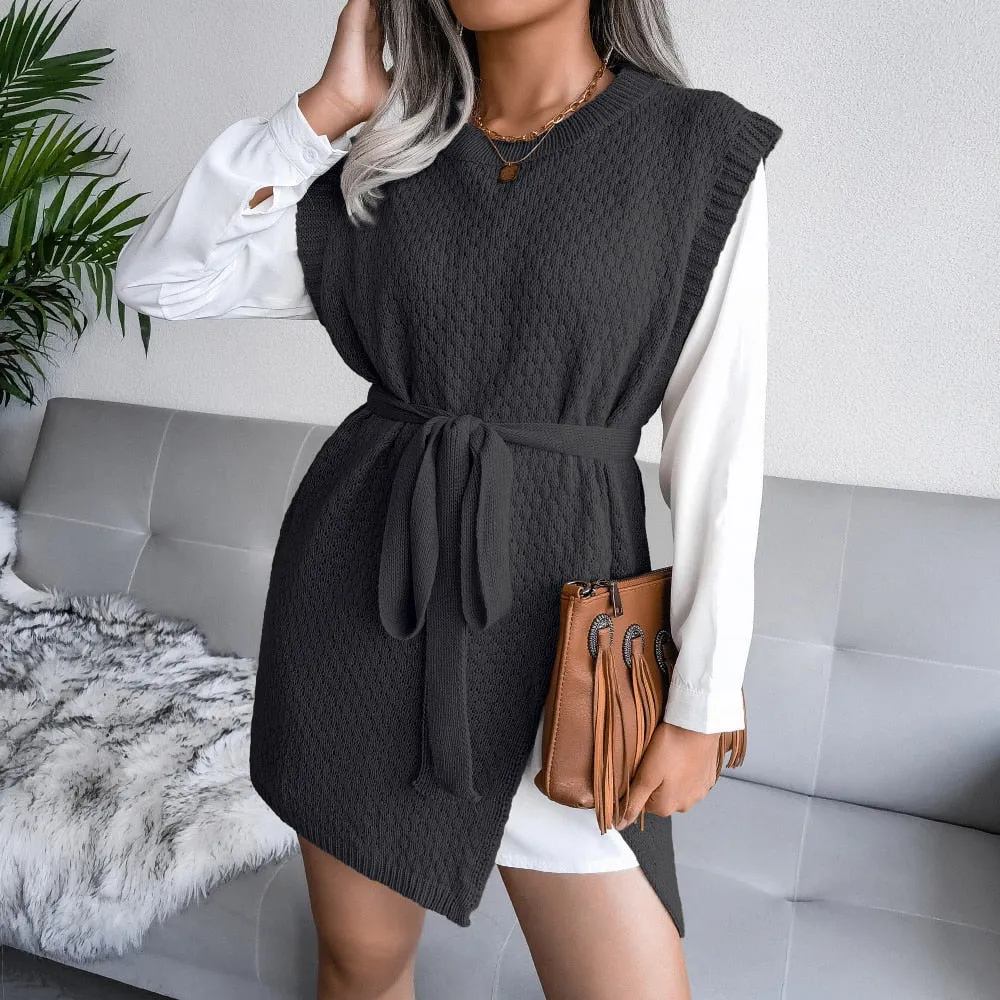 Autumn Dress Women Sleeveless Knitted Sweater Dresses