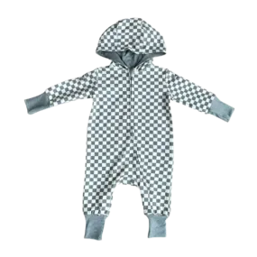 Babysprouts - Hooded Zip Romper - Storm Check