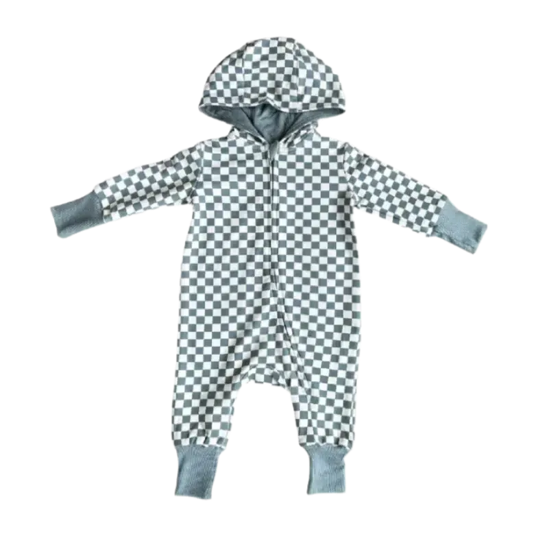 Babysprouts - Hooded Zip Romper - Storm Check