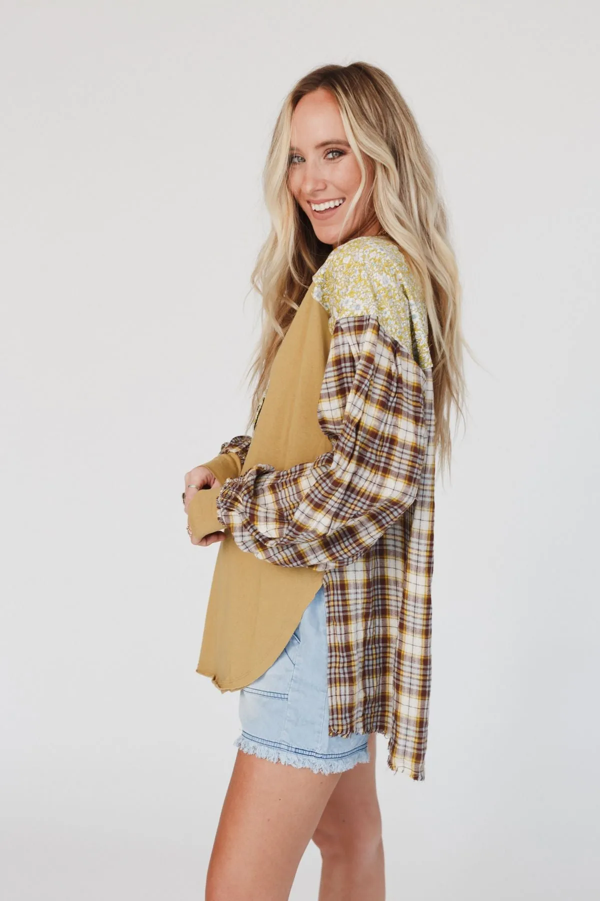 Better Together Mixed Print Top - Mustard