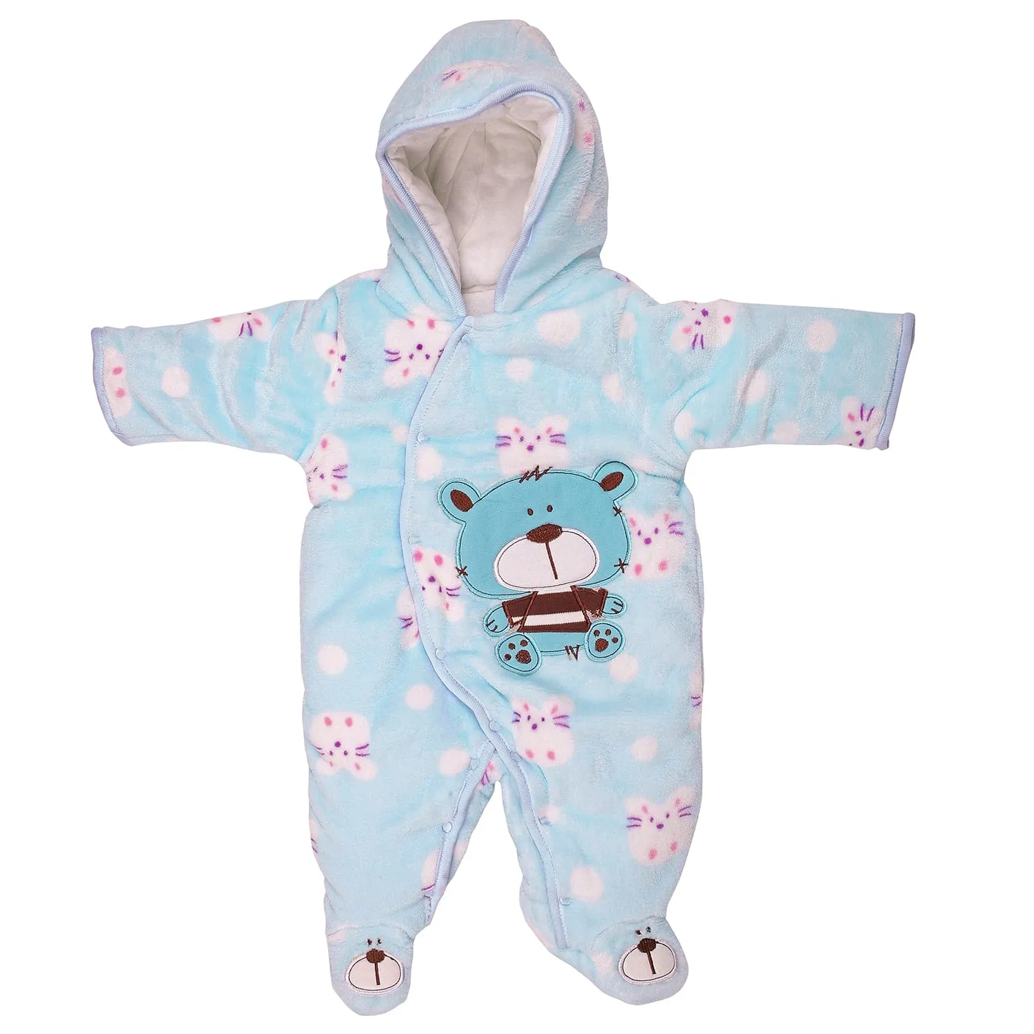 BFF Bear Blue Winter Quilted Hooded Romper