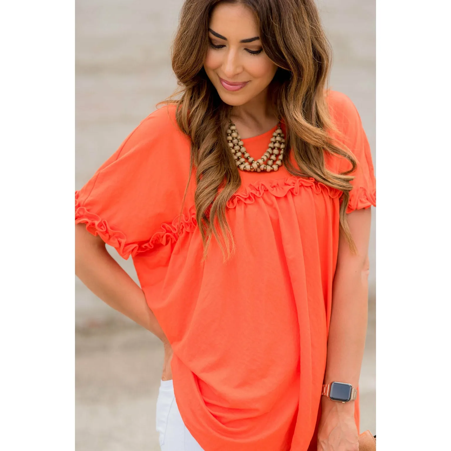 Bibbed Frilly Short Sleeve Relaxed Tee