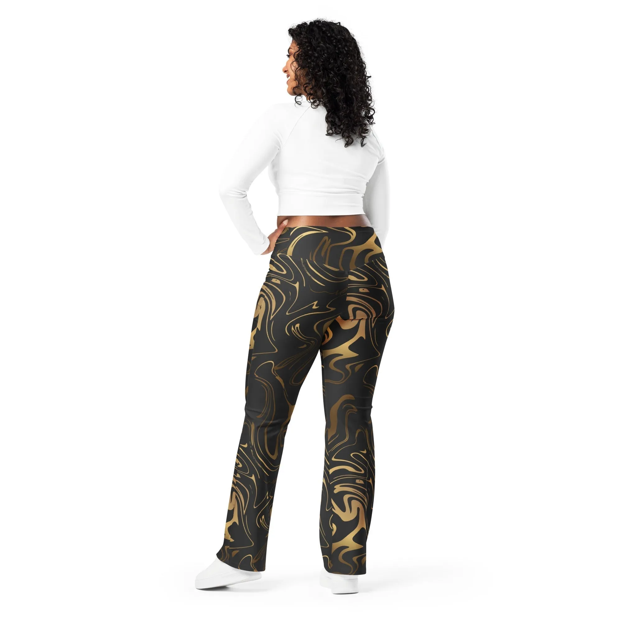 Black & Gold Flare Leggings