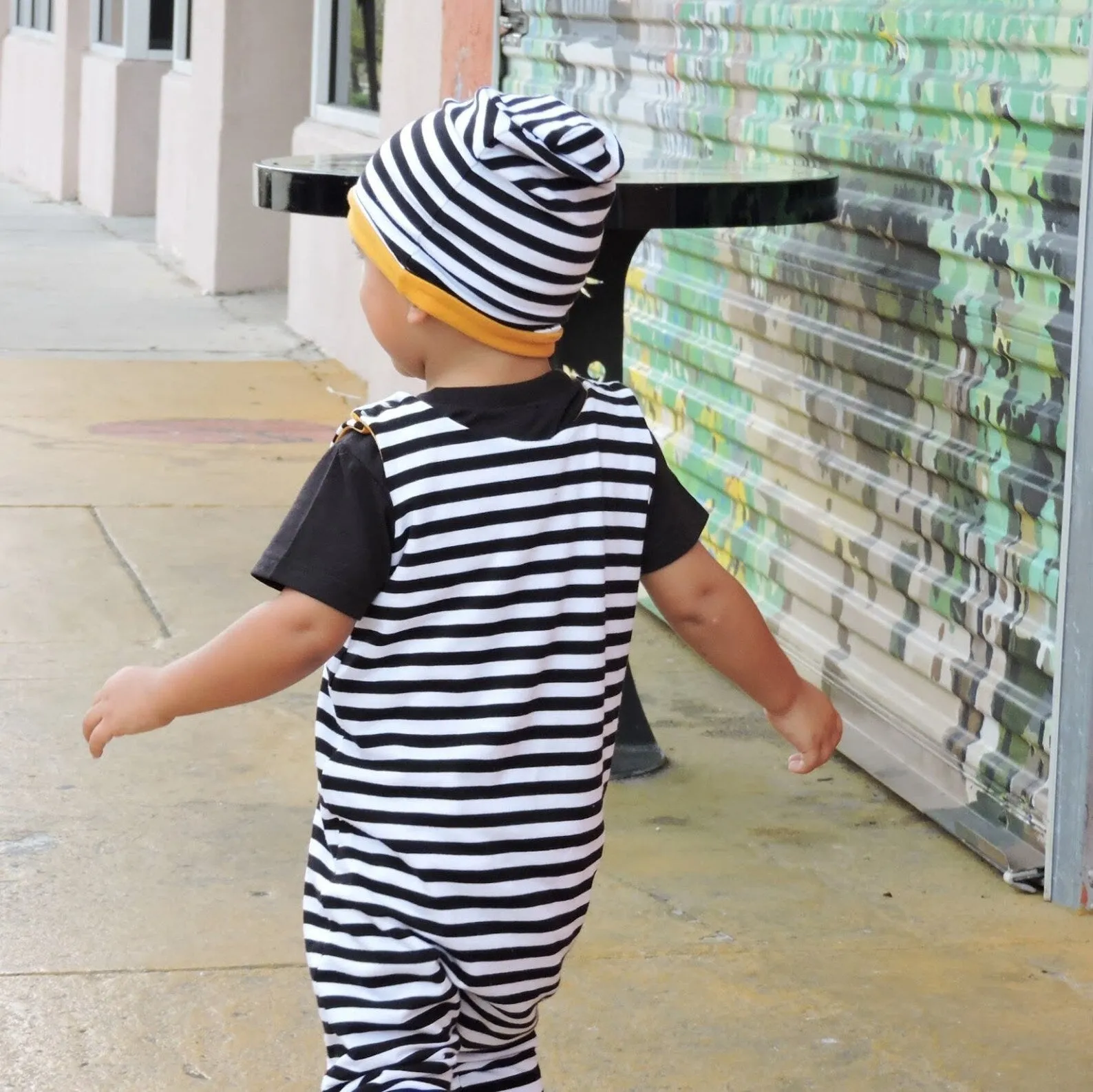 Black and White Striped Sleeveless Coveralls