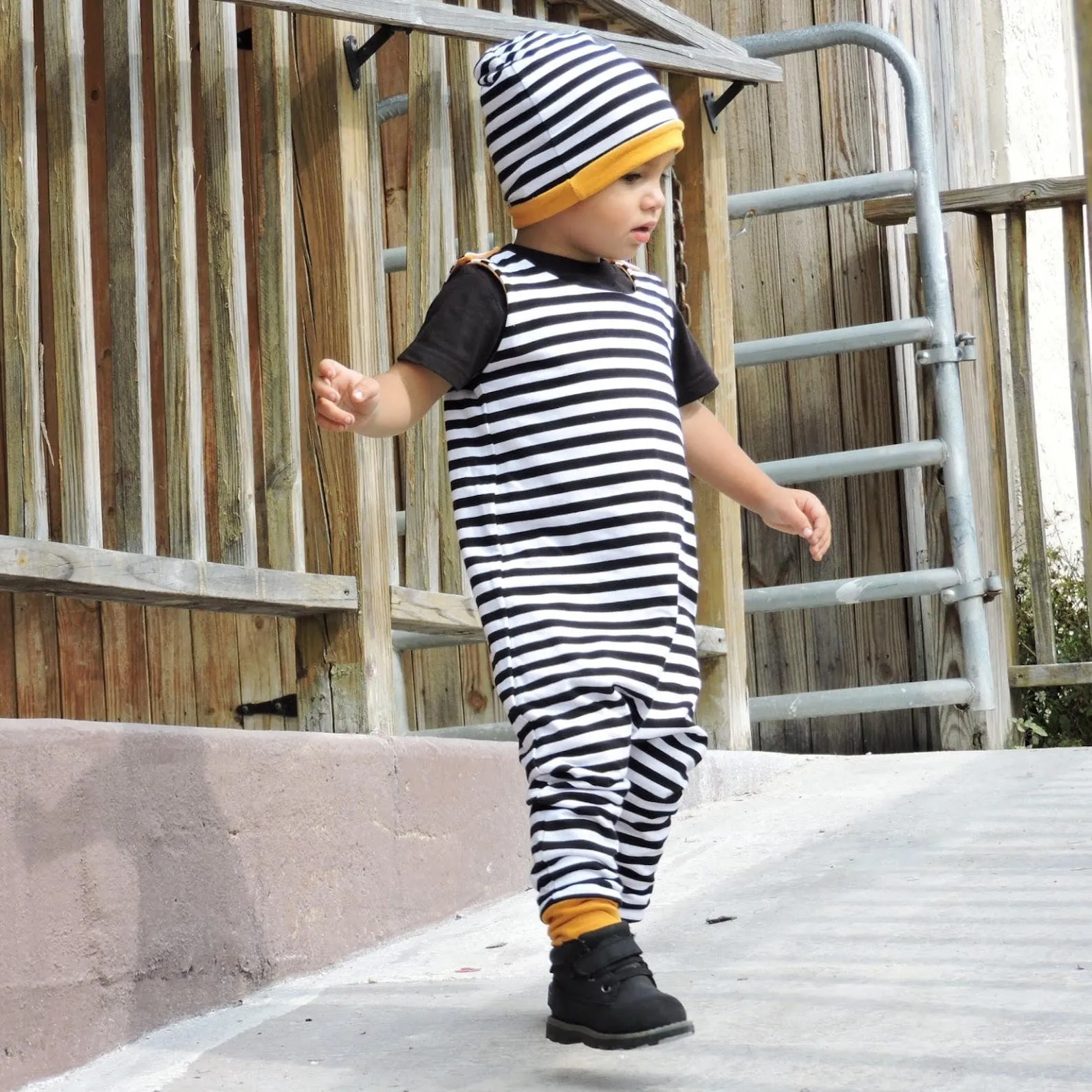 Black and White Striped Sleeveless Coveralls