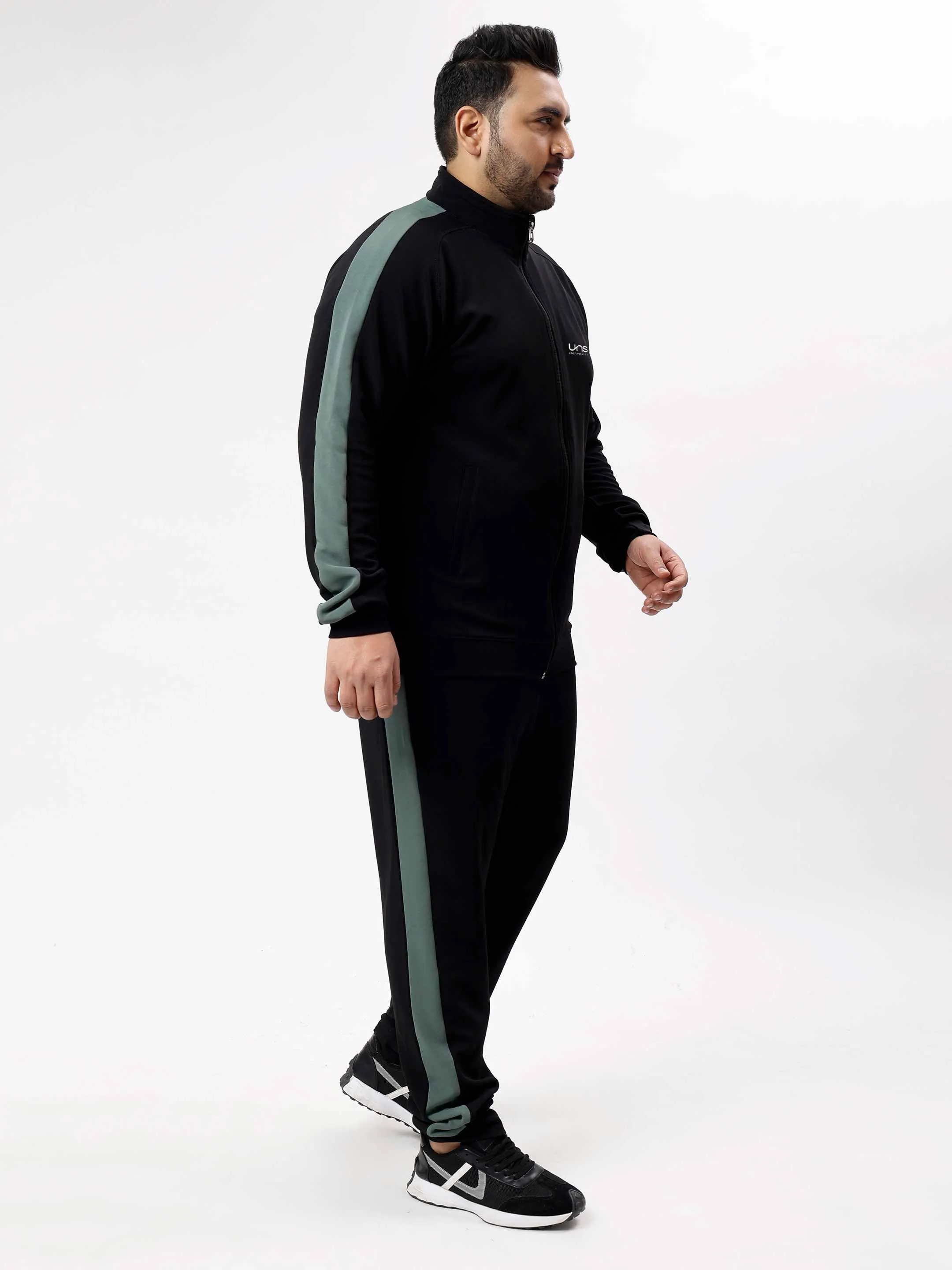 Black Colour Block Ultra Soft Plus Size Tracksuit