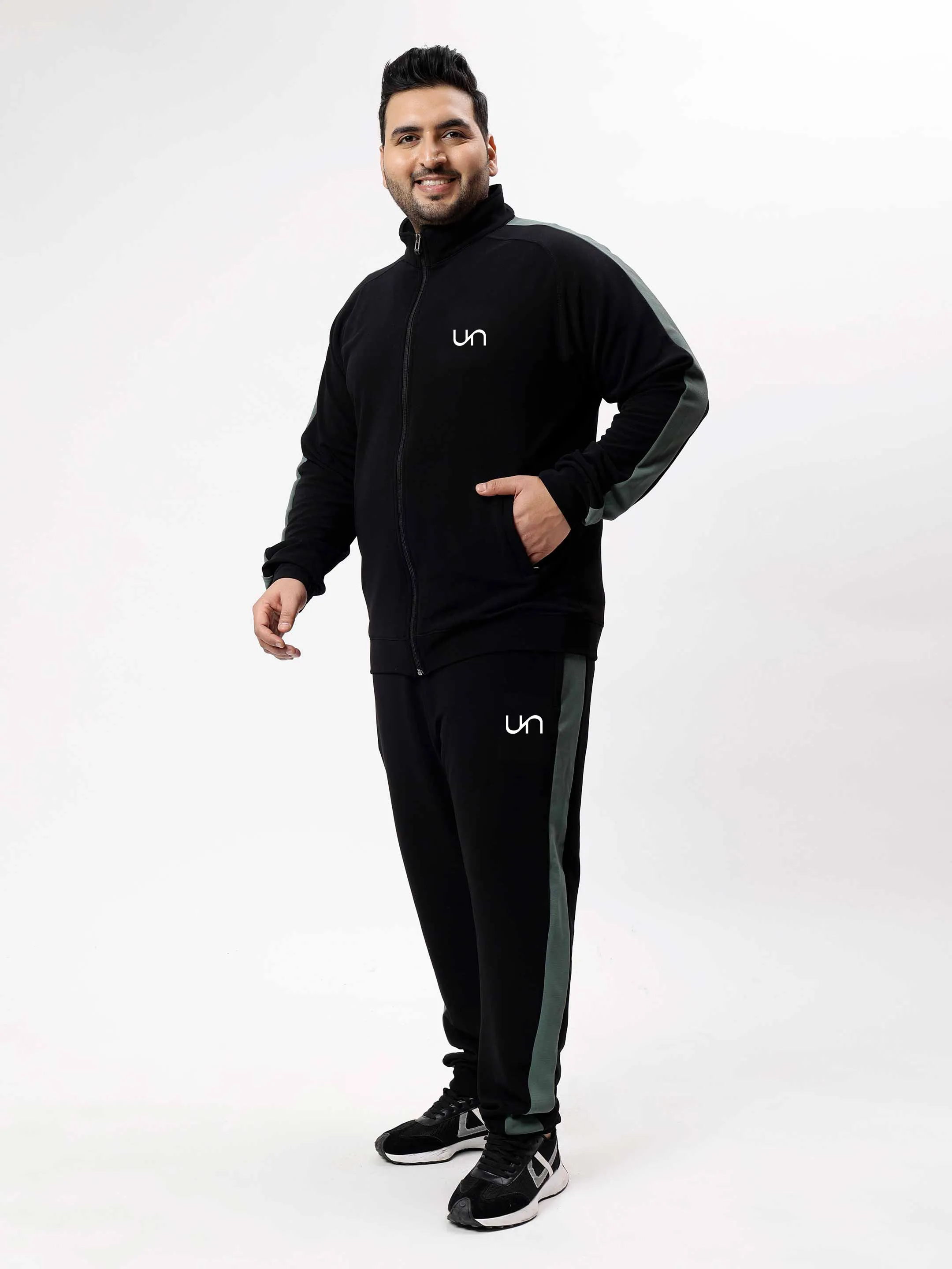 Black Colour Block Ultra Soft Plus Size Tracksuit