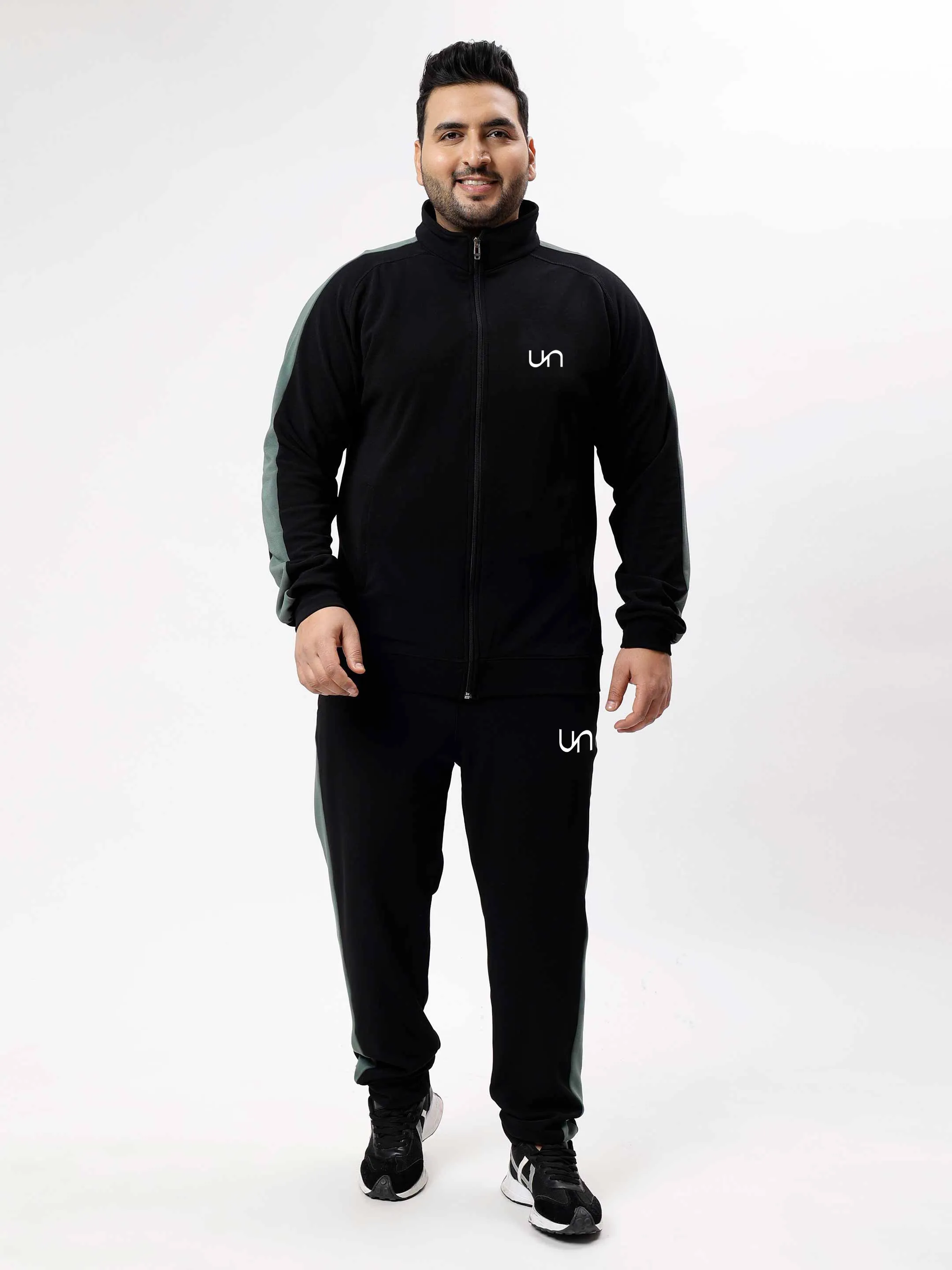 Black Colour Block Ultra Soft Plus Size Tracksuit