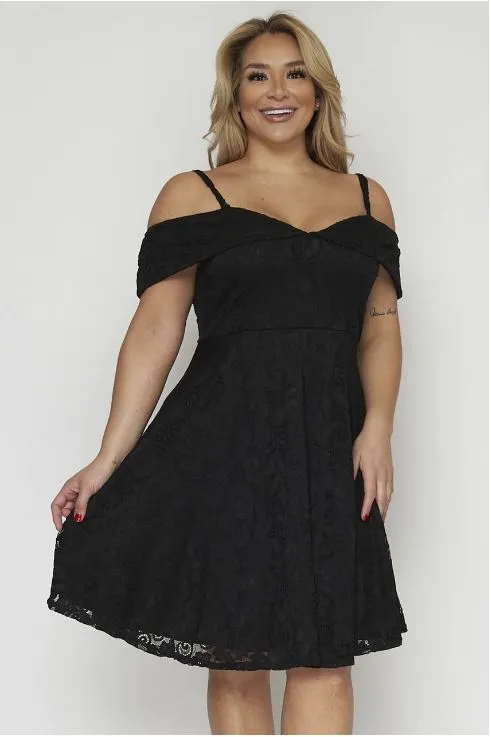 Black Lace Overlay Plus Size Cocktail Dress