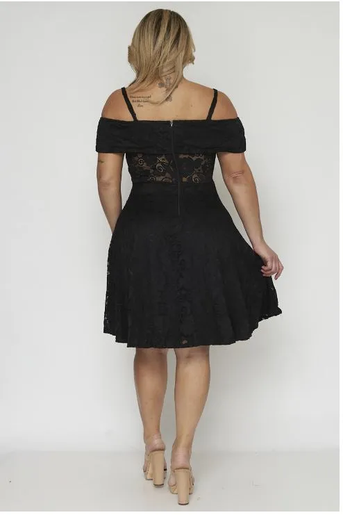 Black Lace Overlay Plus Size Cocktail Dress