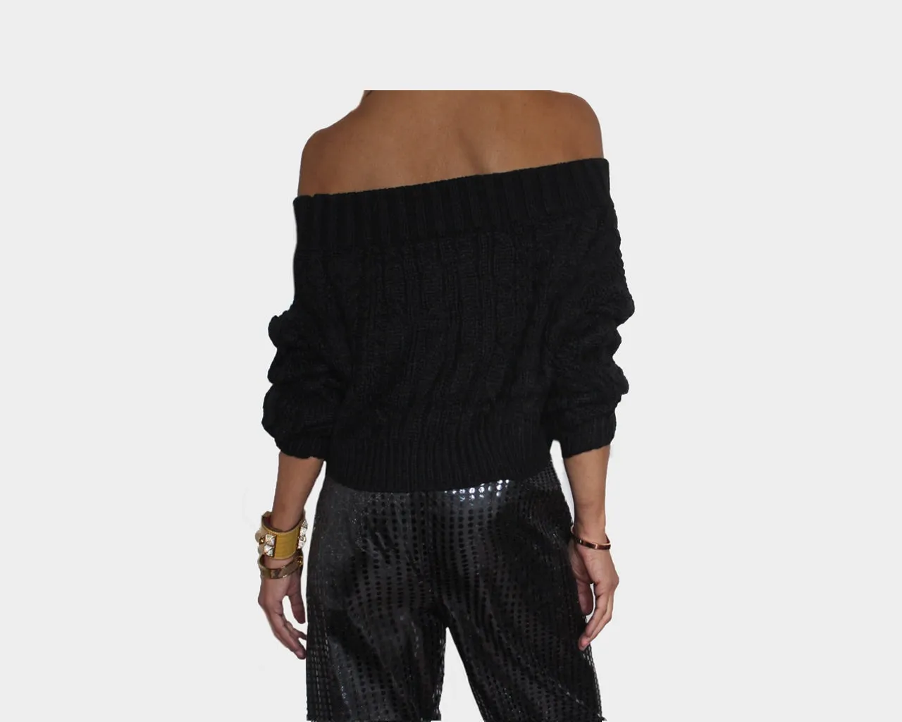 Black Off the shoulder Knit Crop top - The Manhattan