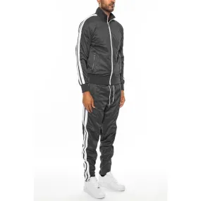 Black Striped Tape Front Pleat Track Suit