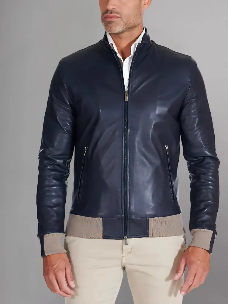 Black suede lamb leather bomber jacket.