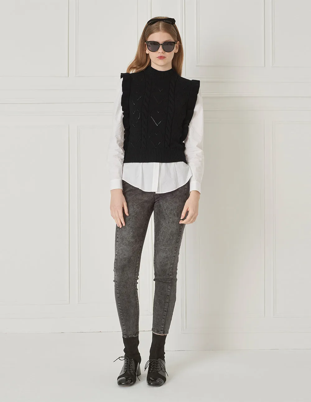 BORA AKSU Half Turtleneck Cutout Textured Wool Vest