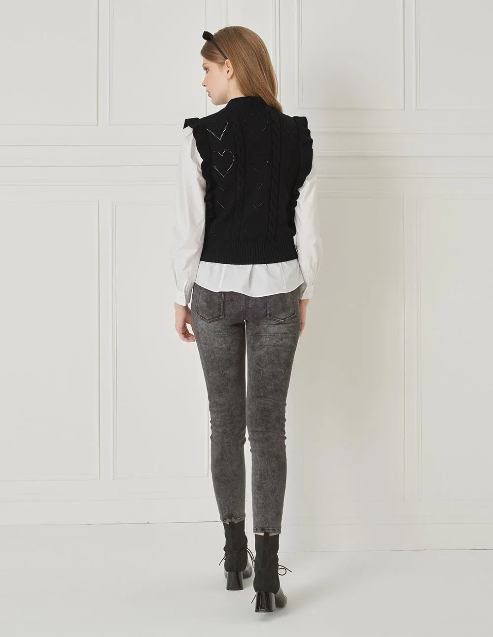 BORA AKSU Half Turtleneck Cutout Textured Wool Vest