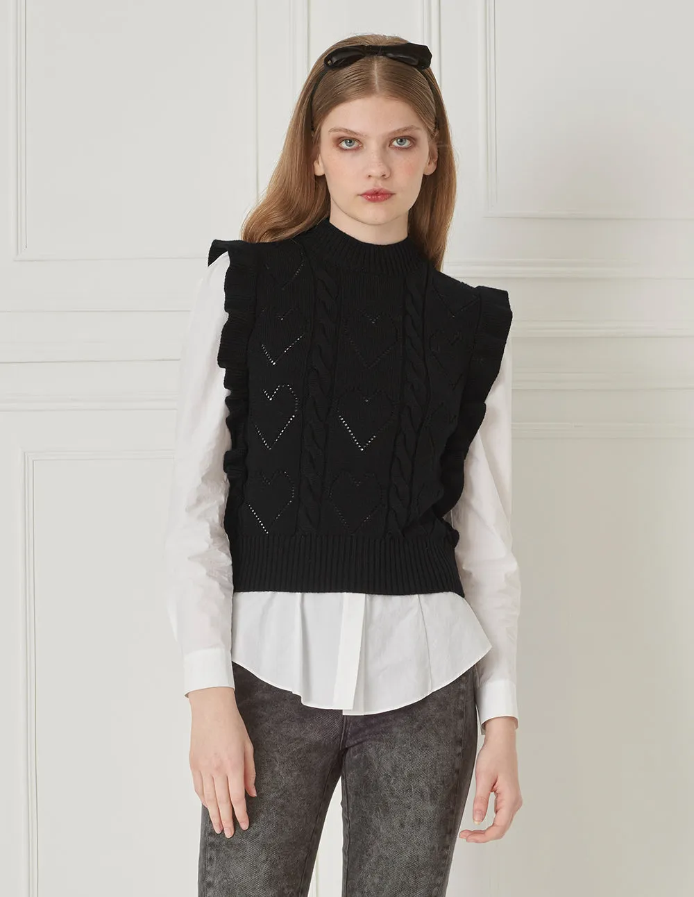 BORA AKSU Half Turtleneck Cutout Textured Wool Vest