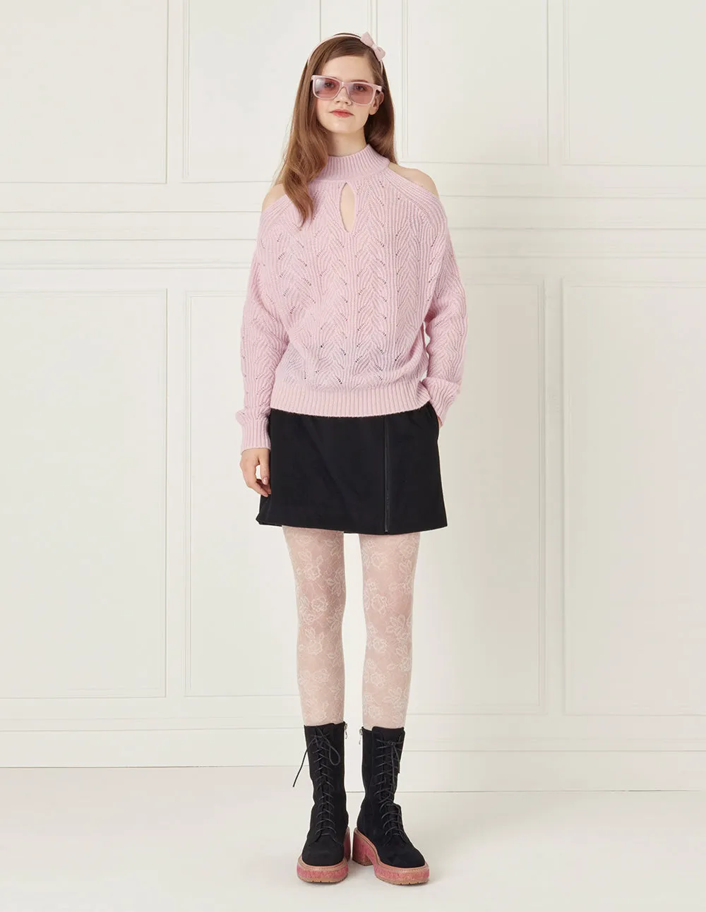 BORA AKSU Off-The-Shoulder Turtleneck Wool Sweater