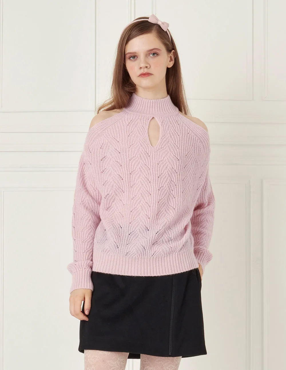 BORA AKSU Off-The-Shoulder Turtleneck Wool Sweater