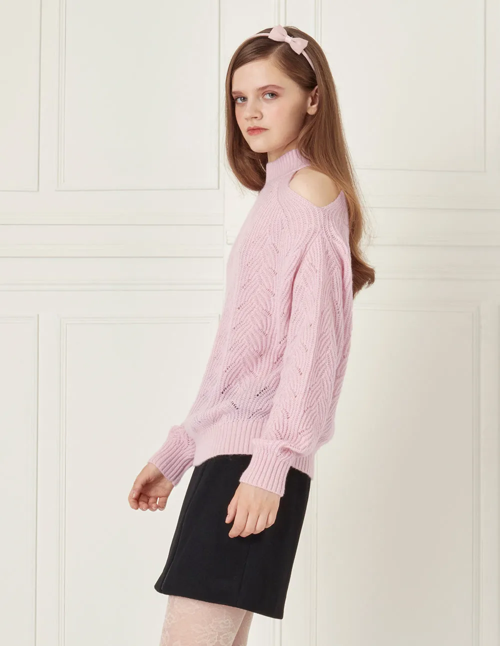 BORA AKSU Off-The-Shoulder Turtleneck Wool Sweater