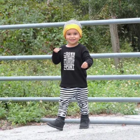 Boys Black and White Striped Harem Pants with Reversible Beanie.