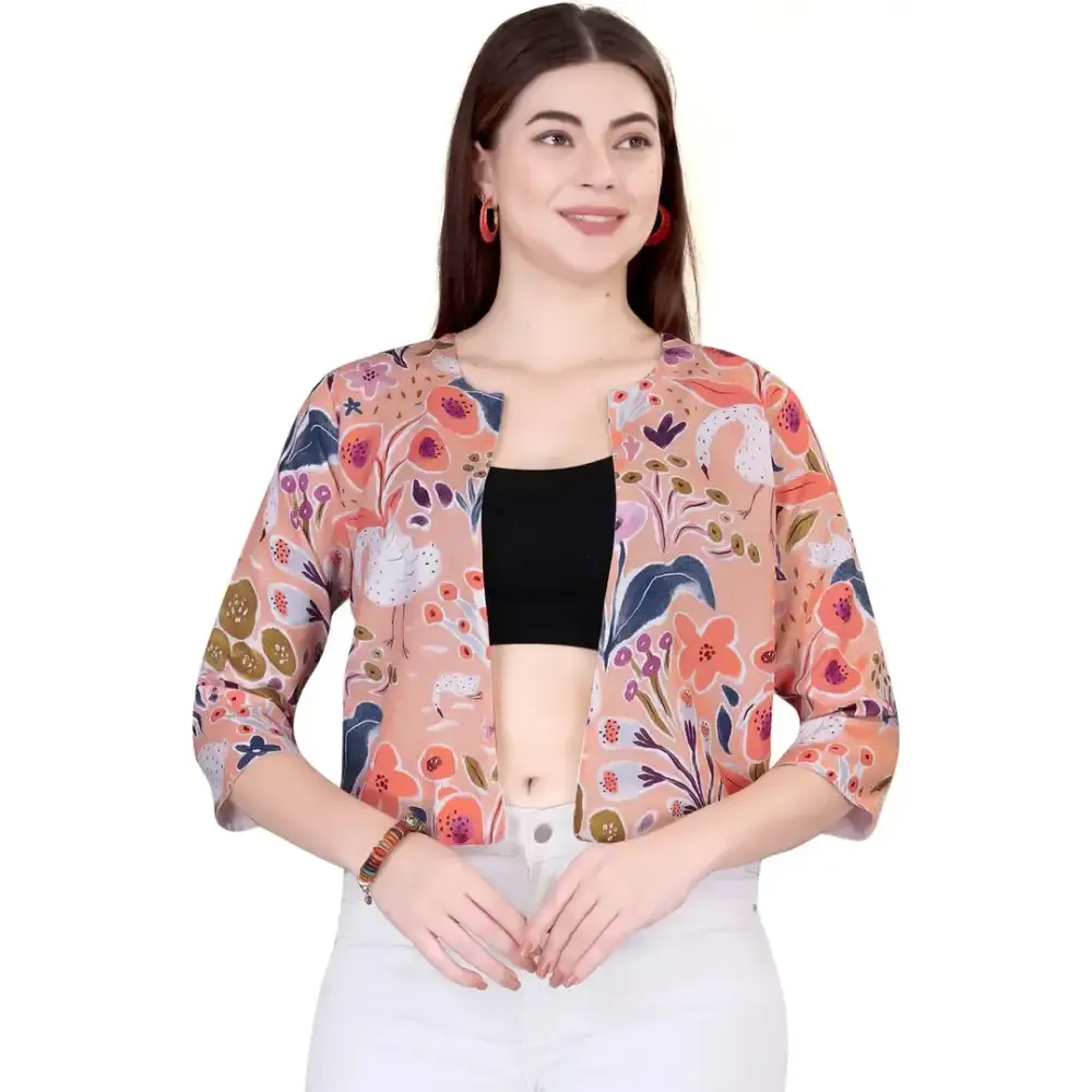 Bridezone Women's Casual Chanderi Printed Shrug(Multicolor)