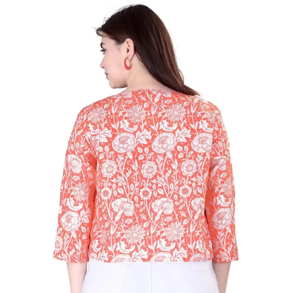 Bridezone Women's Casual Chanderi Printed Shrug(Peach)