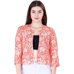 Bridezone Women's Casual Chanderi Printed Shrug(Peach)