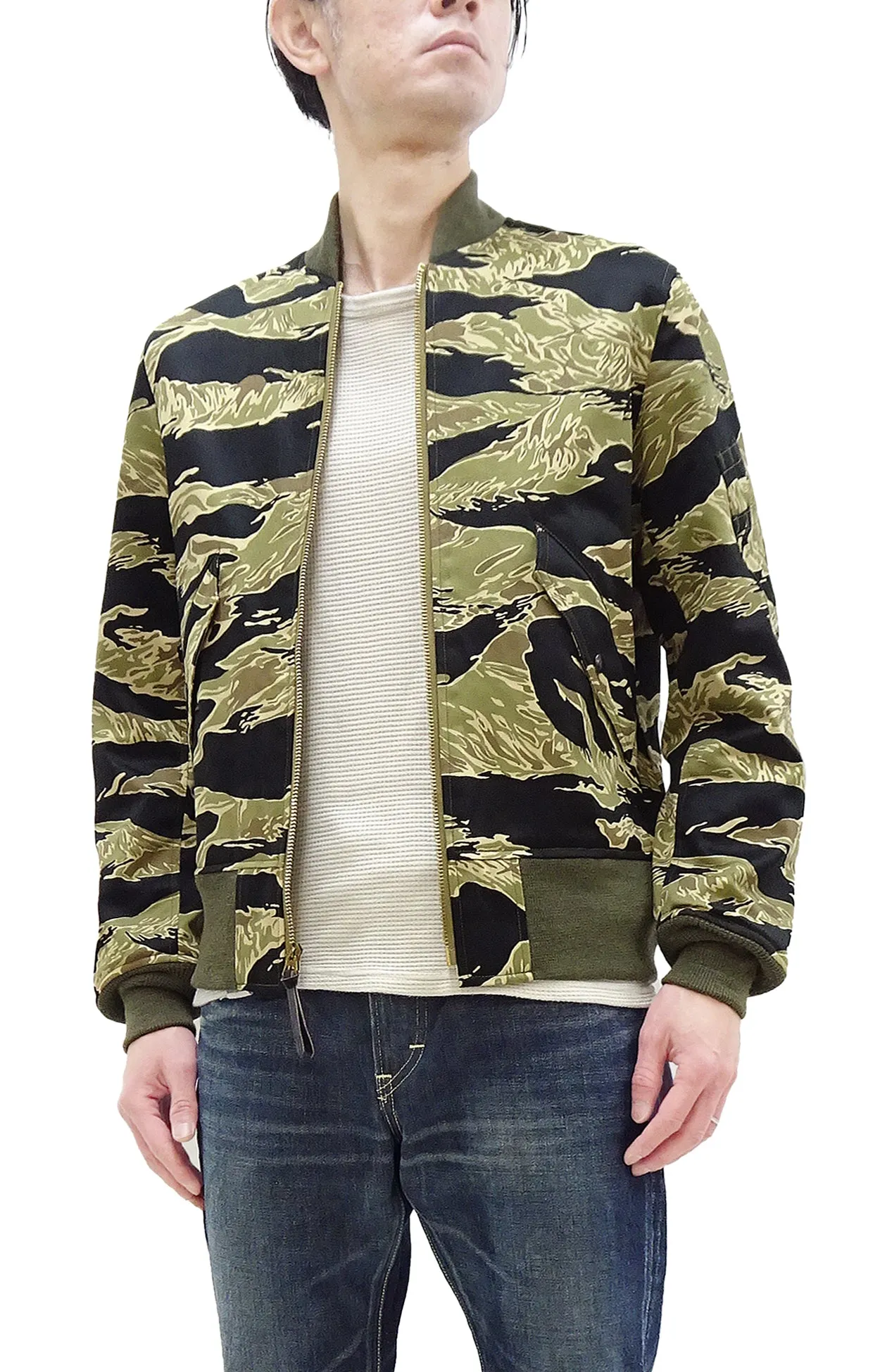 Buzz Rickson Jacket Men's Civilian Model of L-2B Flight Jacket Tiger Stripe Camouflage Pattern Cotton Twill Bomber Jacket L2 BR15515