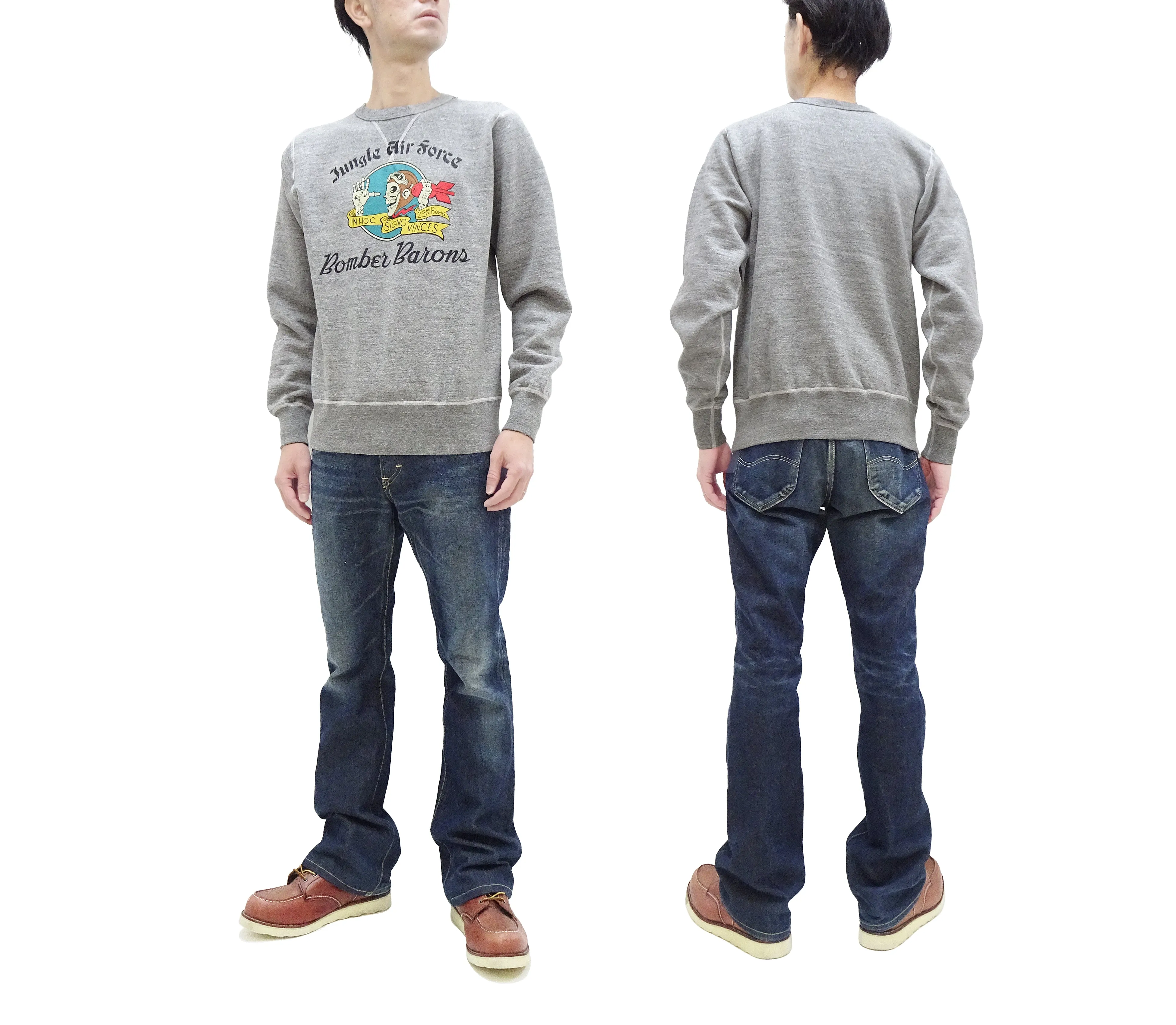 Buzz Rickson Sweatshirt Men's WW2 Bomber Barons Military Graphic Loop-wheeled Vintage Style BR69338 113 Heather-Gray