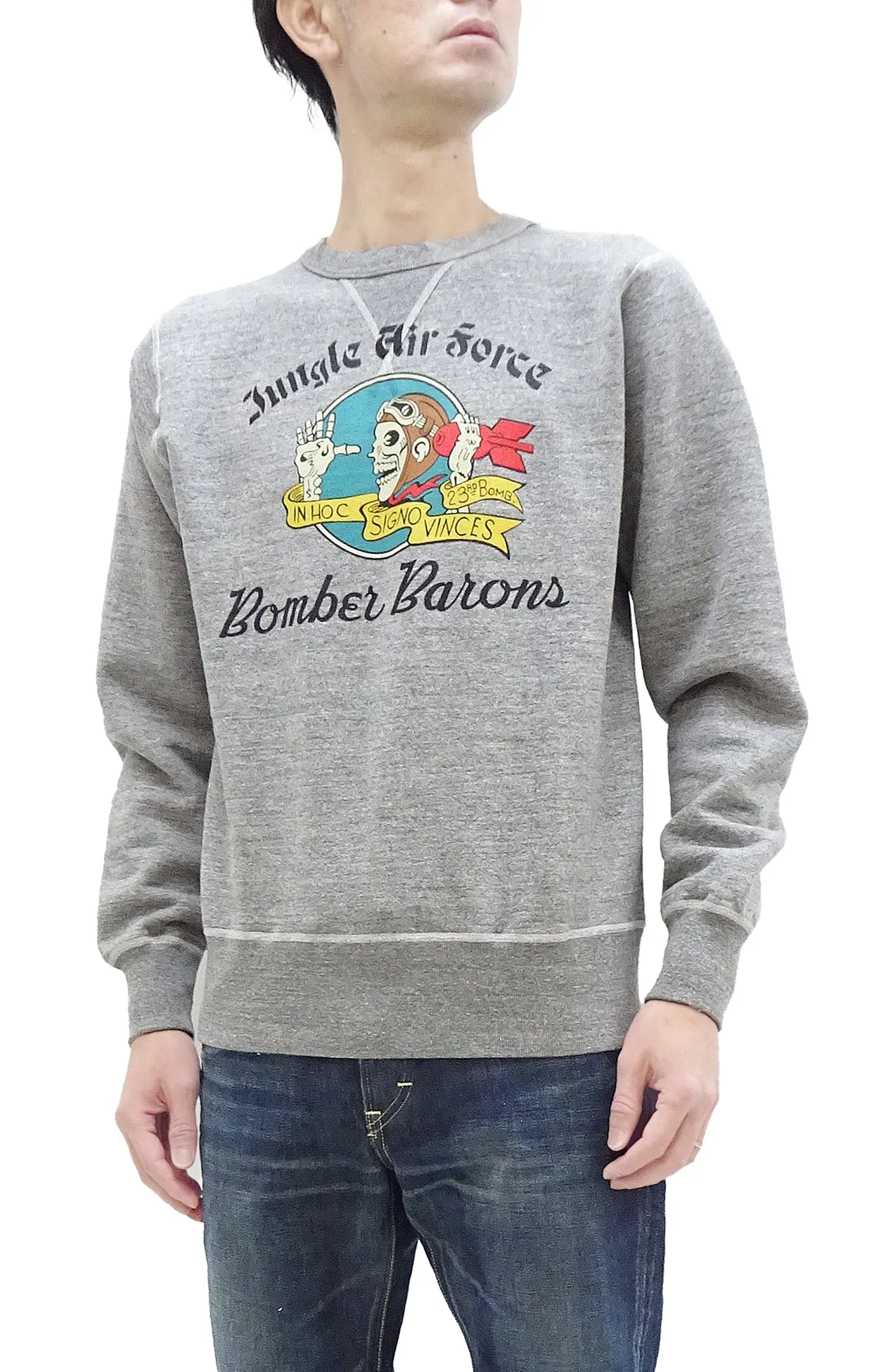 Buzz Rickson Sweatshirt Men's WW2 Bomber Barons Military Graphic Loop-wheeled Vintage Style BR69338 113 Heather-Gray