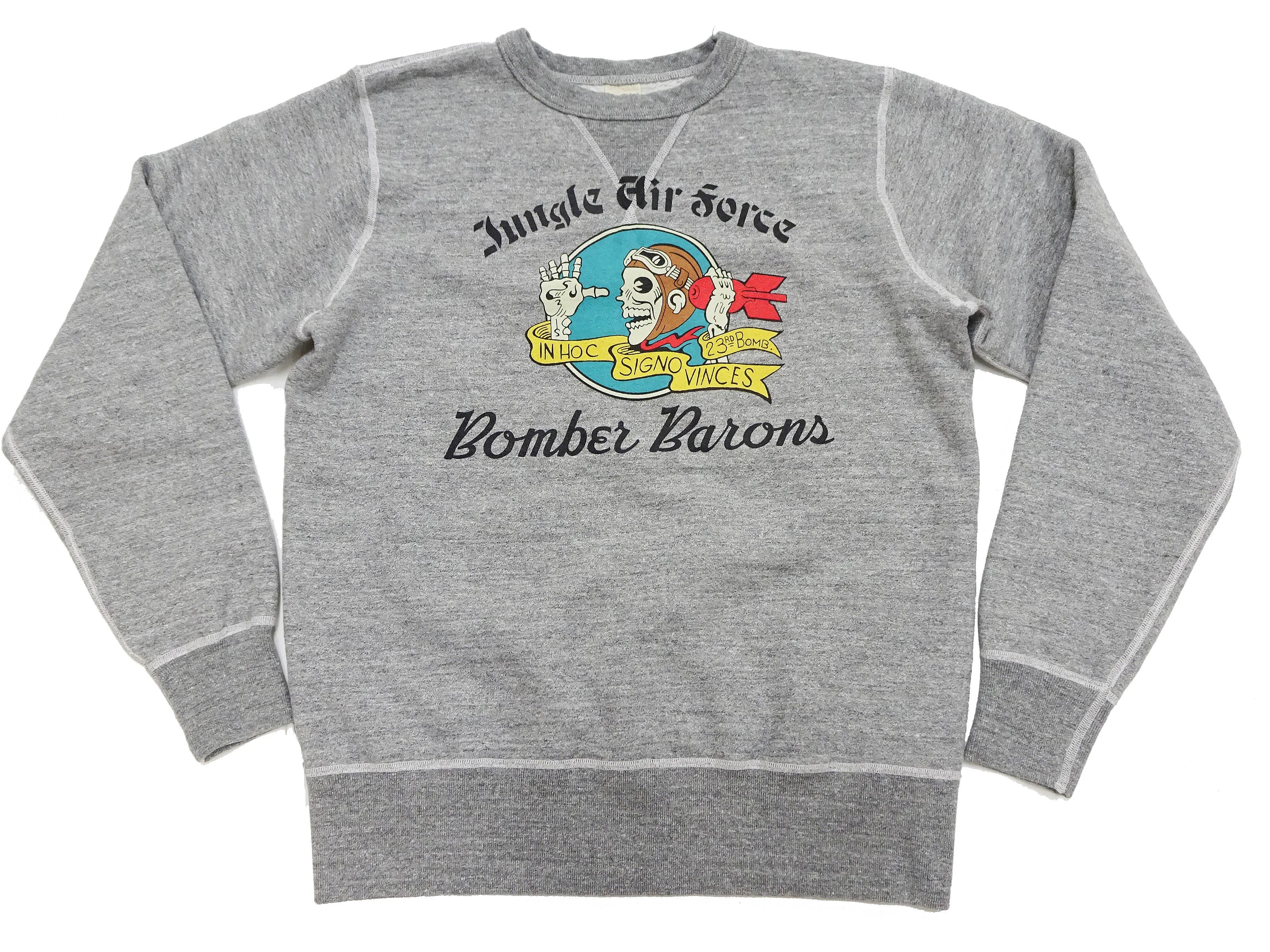 Buzz Rickson Sweatshirt Men's WW2 Bomber Barons Military Graphic Loop-wheeled Vintage Style BR69338 113 Heather-Gray