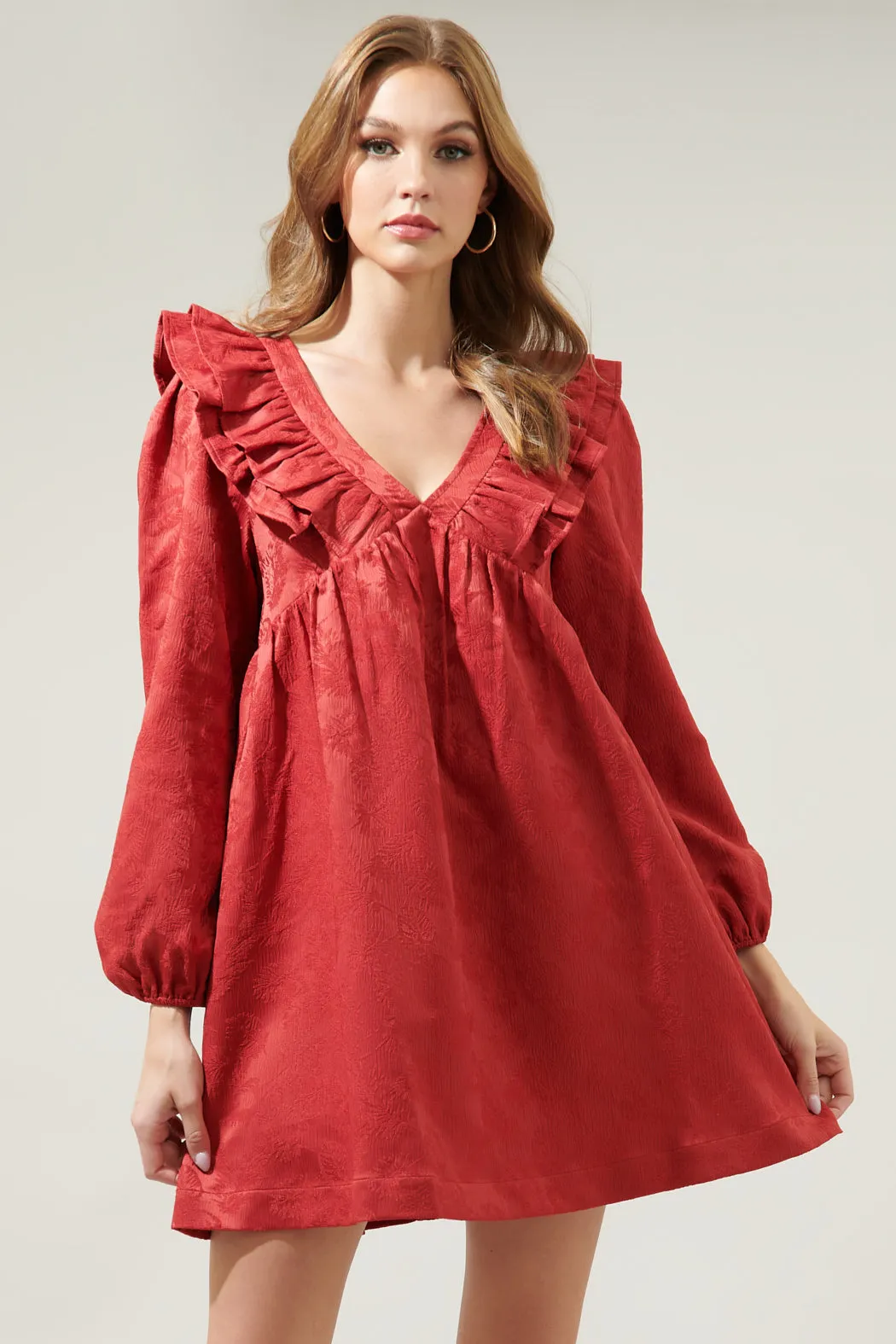 Ciao Jaquard Ruffle Babydoll Dress