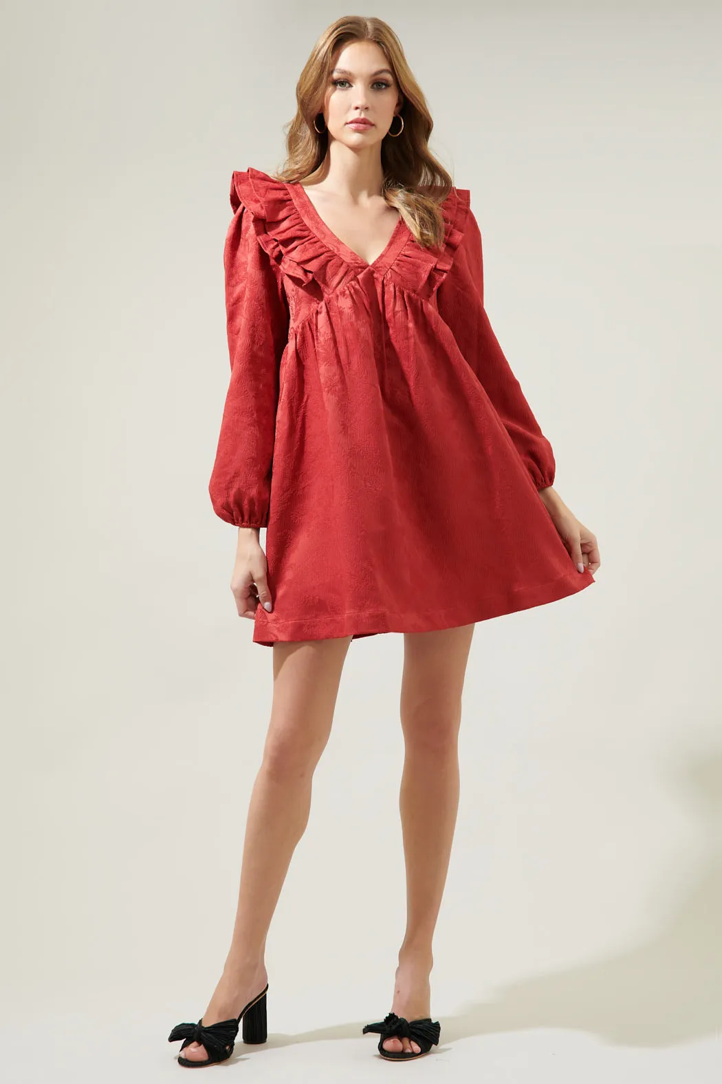 Ciao Jaquard Ruffle Babydoll Dress