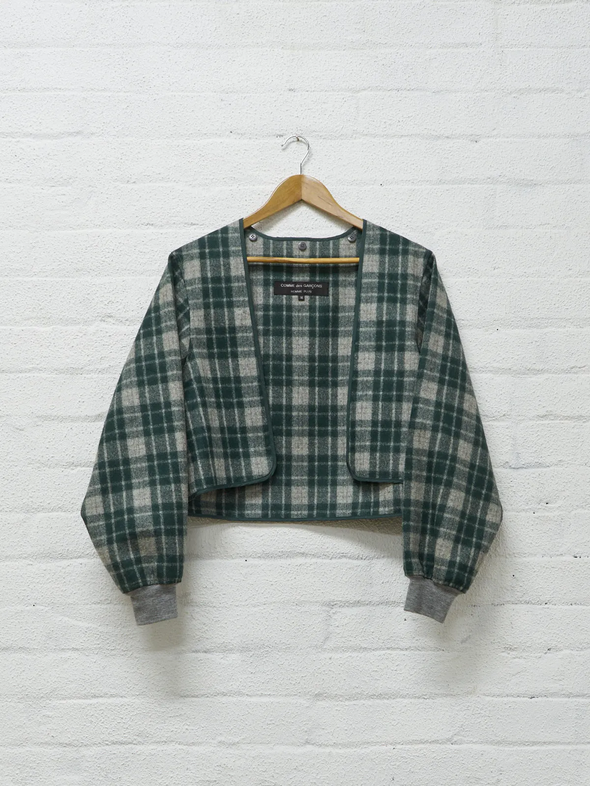 Comme des Garcons Homme Plus 1989 green plaid detachable liner bomber jacket - M