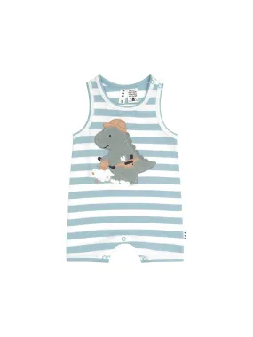 CONSTRUCTION DINO STRIPE SLEEVELESS ROMPER