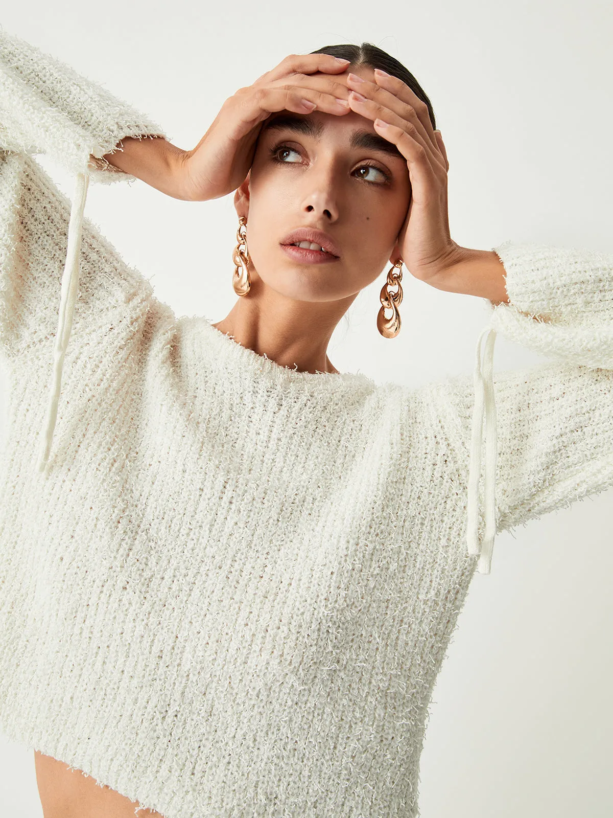 Cream Fuzzy Graceful Crop Sweater