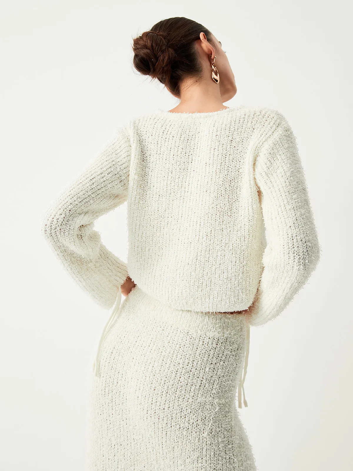 Cream Fuzzy Graceful Crop Sweater